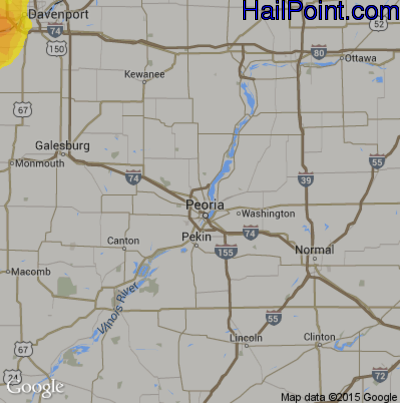 Hail Map for Peoria, IL Region on September 21, 2017 