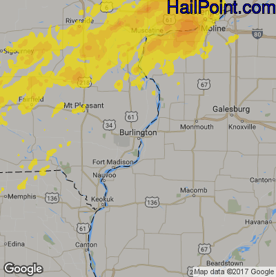Hail Map for Burlington, IA Region on September 21, 2017