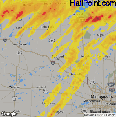 Hail Map for St Cloud, MN Region on September 22, 2017