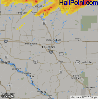 Hail Map for Eau Claire, WI Region on September 22, 2017