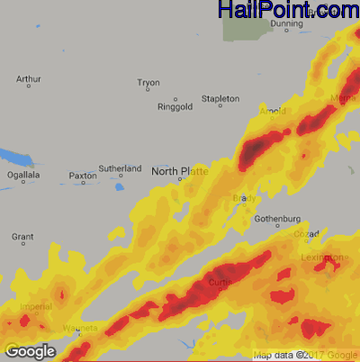 Hail Map for North Platte, NE Region on October 1, 2017