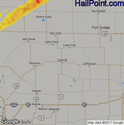 Hail Map for Carroll, IA Region on October 2, 2017