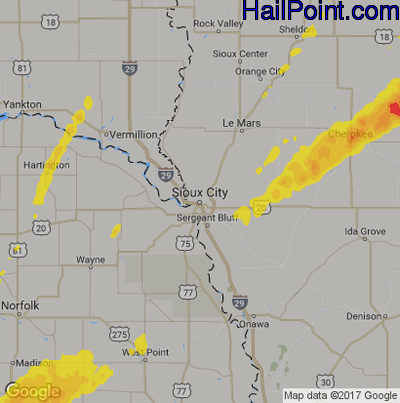 Hail Map for Sioux City, IA Region on October 2, 2017