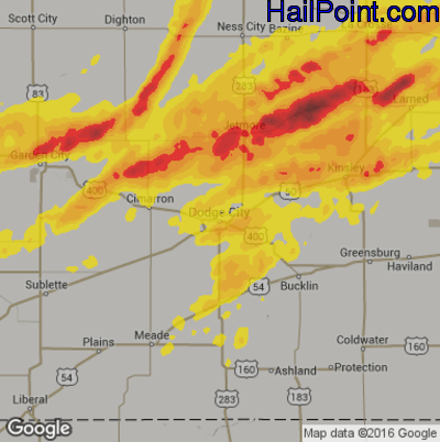 Hail Map for Dodge City, KS Region on October 6, 2017