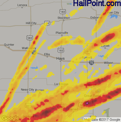 Hail Map for Hays, KS Region on October 6, 2017