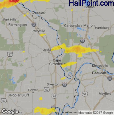 Hail Map for Cape Girardeau, MO Region on October 10, 2017