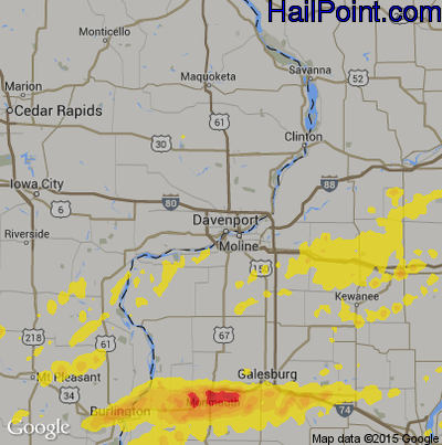 Hail Map for Davenport, IA Region on October 14, 2017
