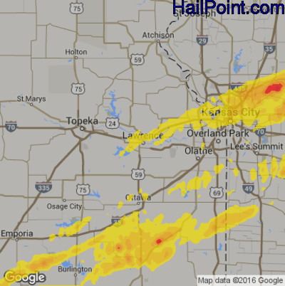 Hail Map for Lawerence, KS Region on October 14, 2017
