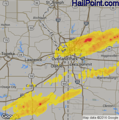 Hail Map for Shawnee, KS Region on October 14, 2017