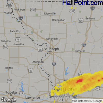 Hail Map for St. Joseph, MS Region on October 14, 2017