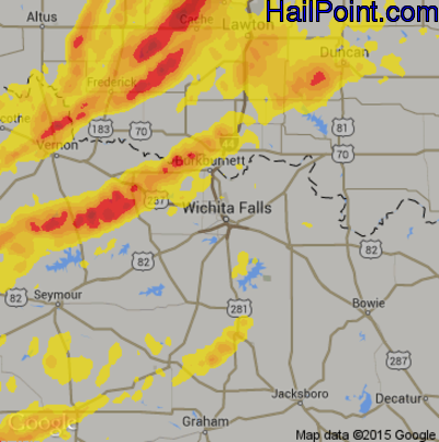 Hail Map for Wichita Falls, TX Region on October 21, 2017