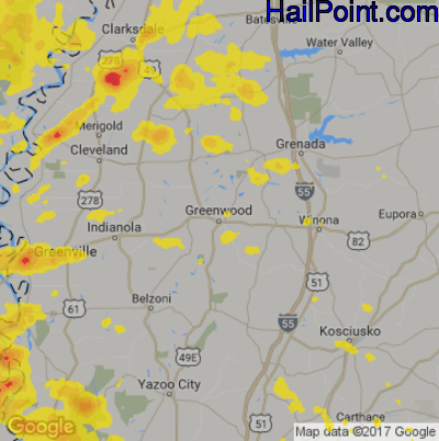 Hail Map for Greenwood, MS Region on November 3, 2017