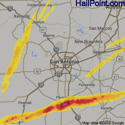 Hail Map for San Antonio, TX Region on February 25, 2018