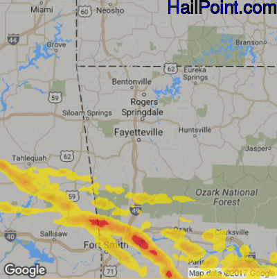 Hail Map for Fayetteville, AR Region on March 10, 2018