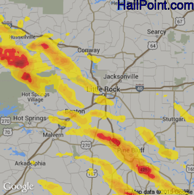 Hail Map for Little Rock, AR Region on March 10, 2018