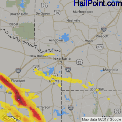 Hail Map for Texarkana, AR Region on March 11, 2018