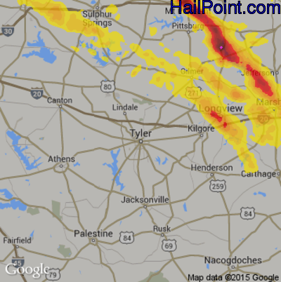 Hail Map for Tyler, TX Region on March 11, 2018