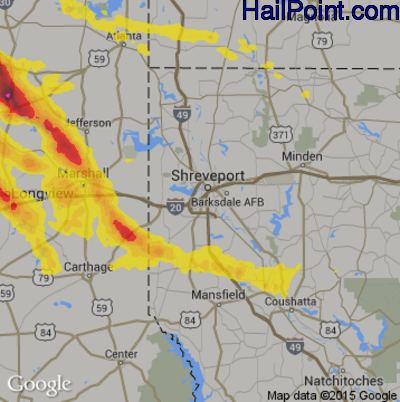 Hail Map for Shreveport, LA Region on March 11, 2018