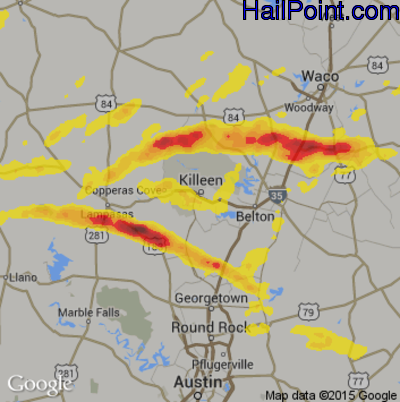 Hail Map for Killeen, TX Region on March 17, 2018