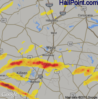 Hail Map for Waco, TX Region on March 17, 2018
