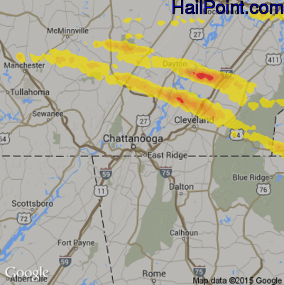 Hail Map for Chattanooga, TN Region on March 17, 2018