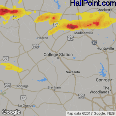 Hail Map for College Station, TX Region on March 17, 2018