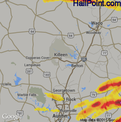 Hail Map for Killeen, TX Region on March 18, 2018