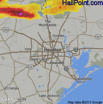 Hail Map for Houston, TX Region on March 18, 2018