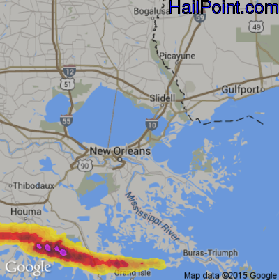 Hail Map for New Orleans, LA Region on March 19, 2018 
