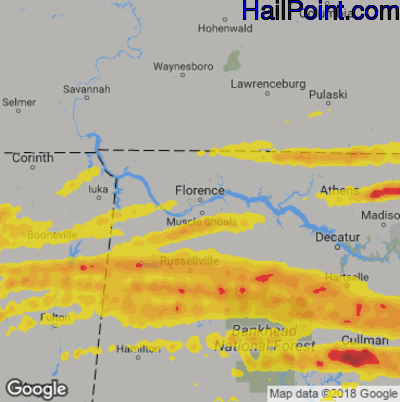 Hail Map for Florence, AL Region on March 19, 2018