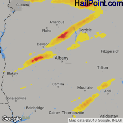 Hail Map for Albany, GA Region on March 19, 2018