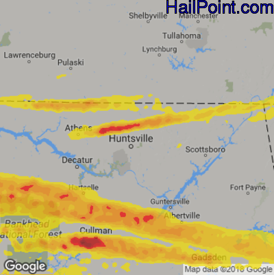 Hail Map for Huntsville, AL Region on March 19, 2018