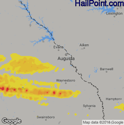 Hail Map for Augusta, GA Region on March 20, 2018