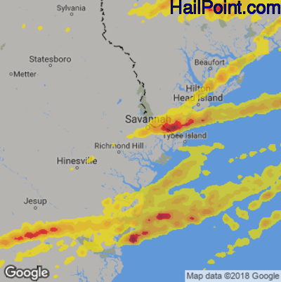 Hail Map for Savannah, GA Region on March 20, 2018 