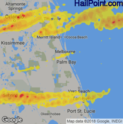Hail Map for Palm Bay, FL Region on March 20, 2018