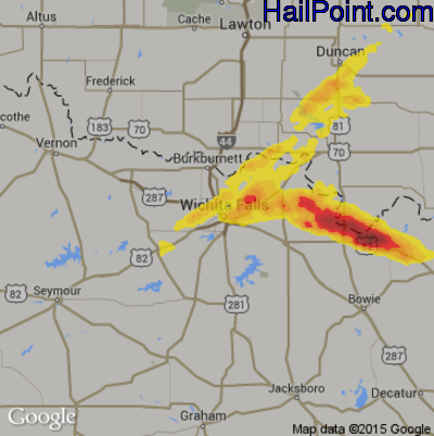 Hail Map for Wichita Falls, TX Region on March 25, 2018