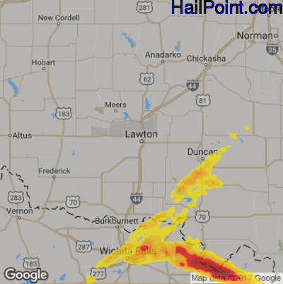 Hail Map for Lawton, OK Region on March 25, 2018