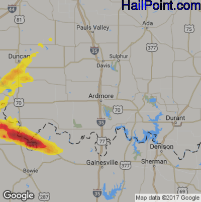Hail Map for Ardmore, OK Region on March 25, 2018