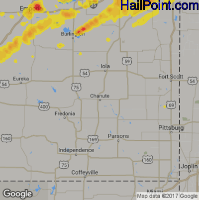 Hail Map for Chanute, KS Region on March 26, 2018
