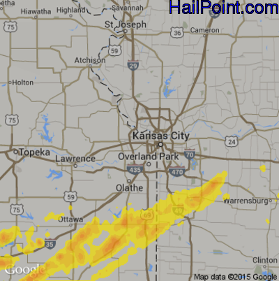 Hail Map for Kansas City, KS Region on March 26, 2018