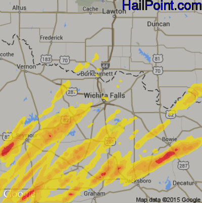 Hail Map for Wichita Falls, TX Region on March 26, 2018