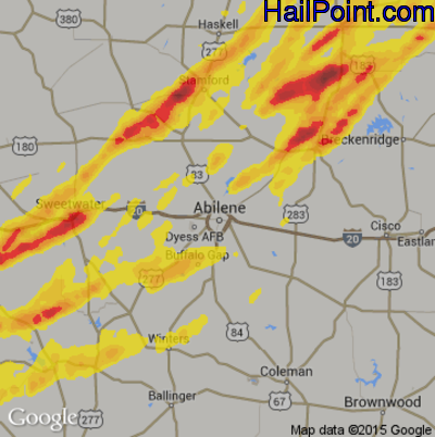 Hail Map for Abilene, TX Region on March 26, 2018