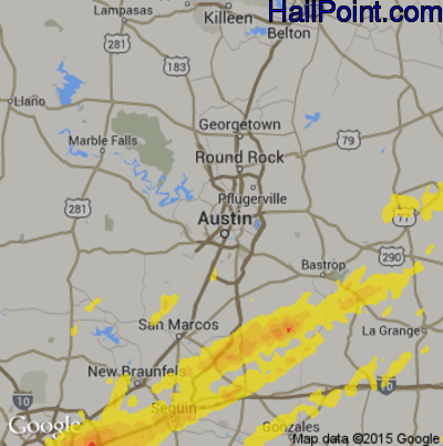 Hail Map for Austin, TX Region on March 28, 2018
