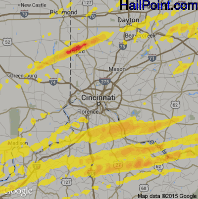 Hail Map for Cincinnati, OH Region on April 3, 2018