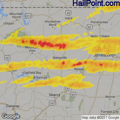Hail Map for Batestville, AR Region on April 3, 2018