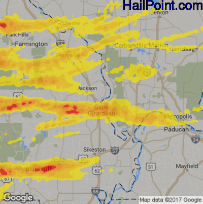 Hail Map for Cape Girardeau, MO Region on April 3, 2018
