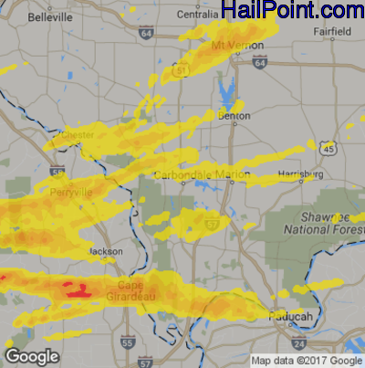 Hail Map for Carbondale, IL Region on April 3, 2018