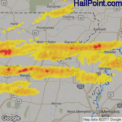 Hail Map for Jonesboro, AR Region on April 3, 2018