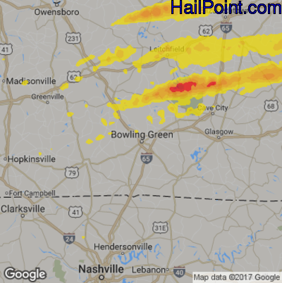 Hail Map for Bowling Green, KY Region on April 3, 2018