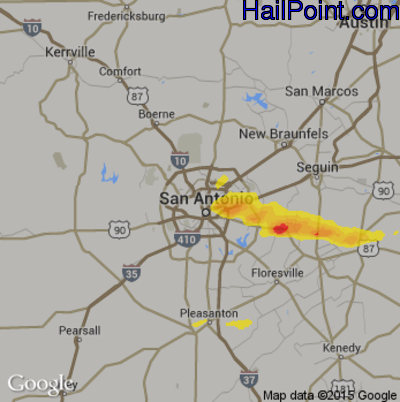 Hail Map for San Antonio, TX Region on April 4, 2018